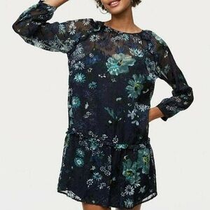 LOFT Navy Floral Mid Sleeve Dress size large